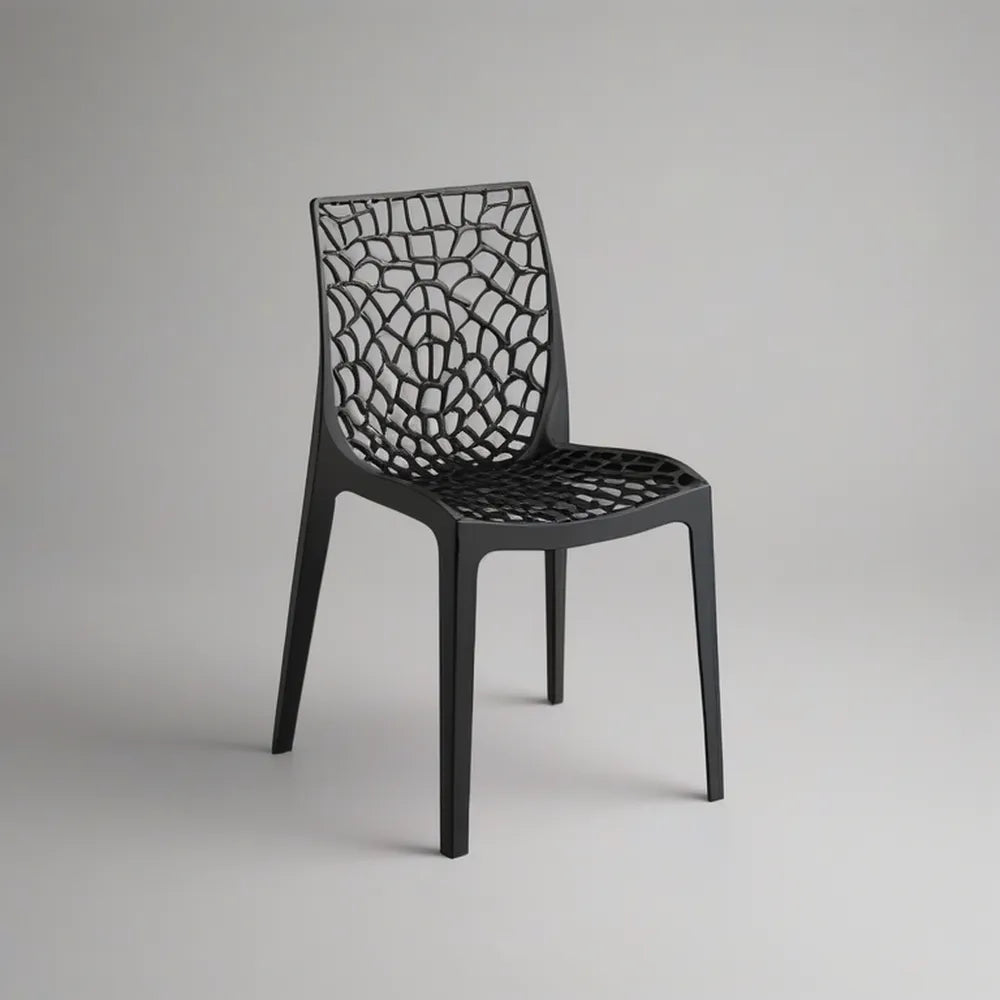 Black Polypropylene Armless Dining Chair with Web Cutout Back, 18 x 21 x 32 in