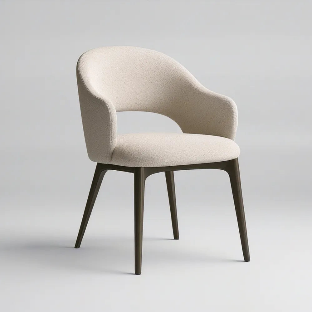 Cream Boucle Upholstered Armchair with Dark Brown Steel Legs, 22 x 23 x 31.5 in