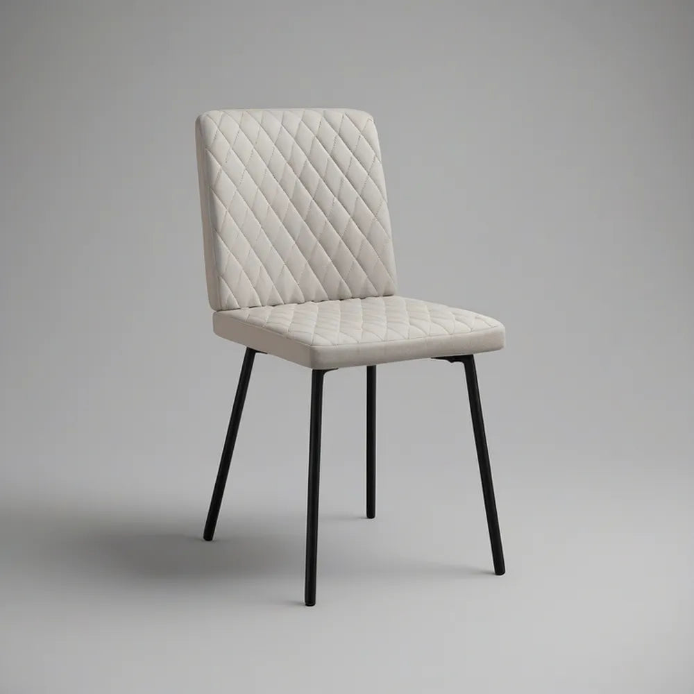 Cream PU Leather Dining Chair with Diamond-Quilted Backrest and Black Steel Legs, 18.1 x 21.3 x 33.5 in