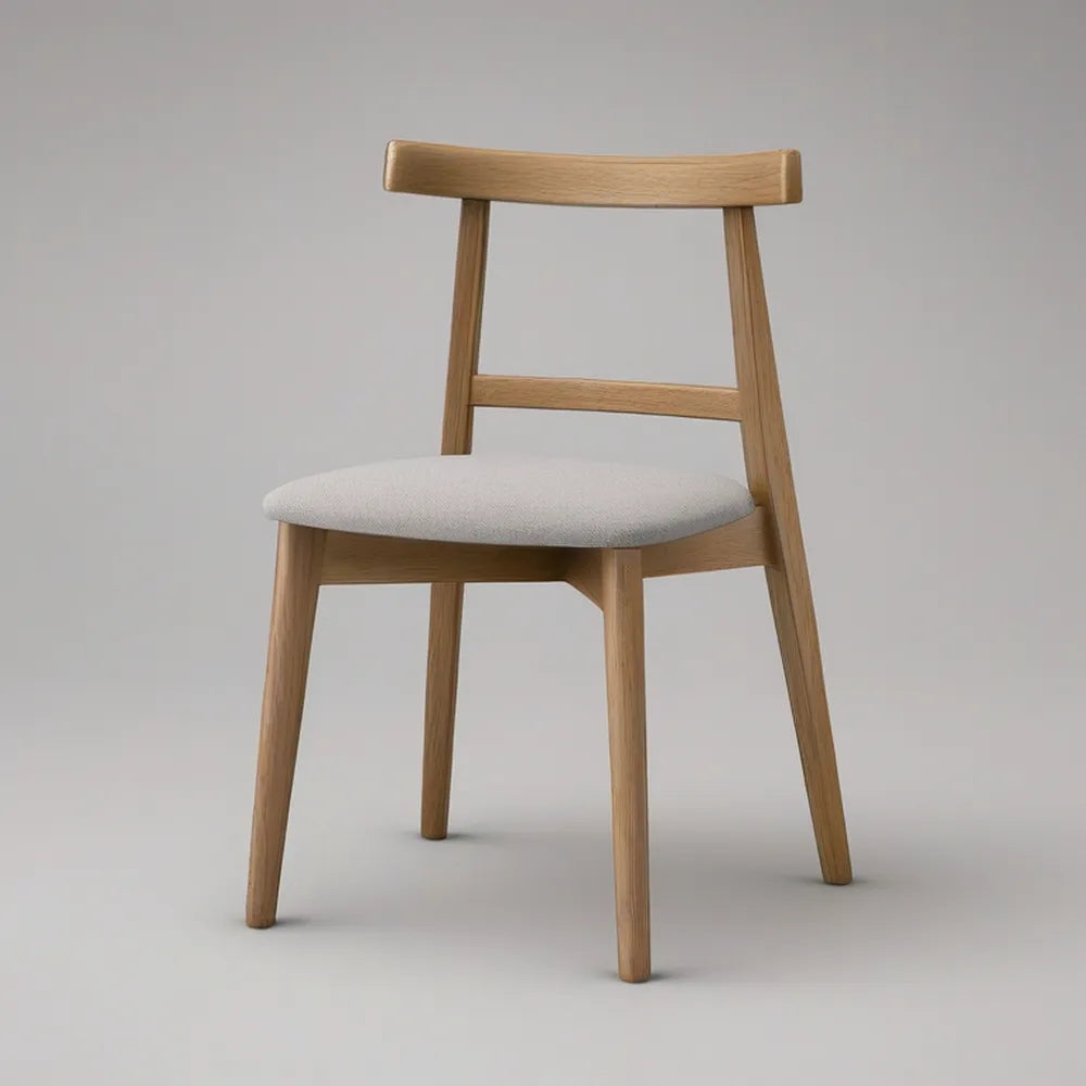 Solid Oak Dining Chair with Beige Upholstered Seat, 21.5 x 20.5 x 31.5 in
