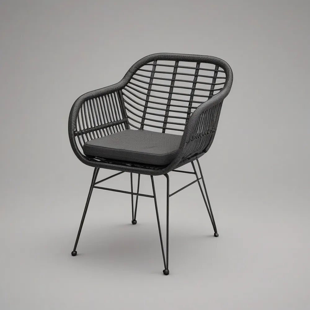 Black Woven Polypropylene Armchair with Cushion, 24 x 24 x 32 in