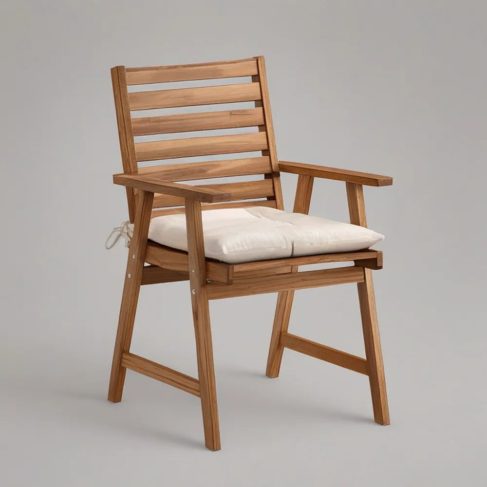 Solid Acacia Wood Outdoor Armchair with Cream Cushion, 23.6 x 22.8 x 33.9 in
