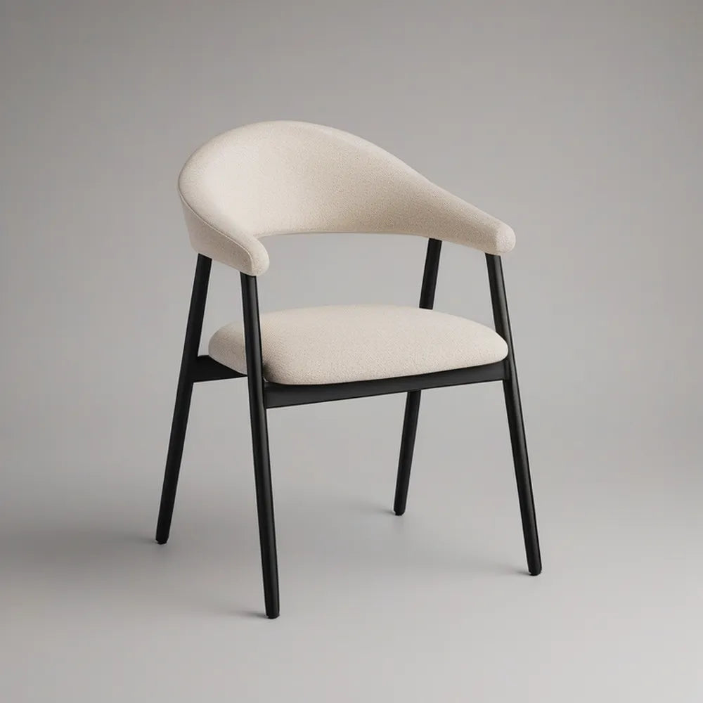 Cream Boucle Upholstered Dining Chair with Black Steel Legs, 22 x 22.5 x 30.5 in