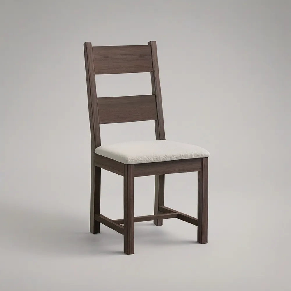 Dark Brown Rubberwood Ladder-Back Chair with White Upholstered Seat, 18 x 21 x 39.5 in
