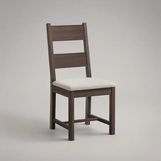 Dark Brown Rubberwood Ladder-Back Chair with White Upholstered Seat, 18 x 21 x 39.5 in