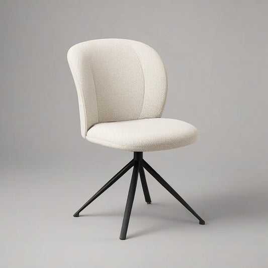 Cream Boucle Dining Chair with Black Steel Base, 19.7 x 22.4 x 32.7 in