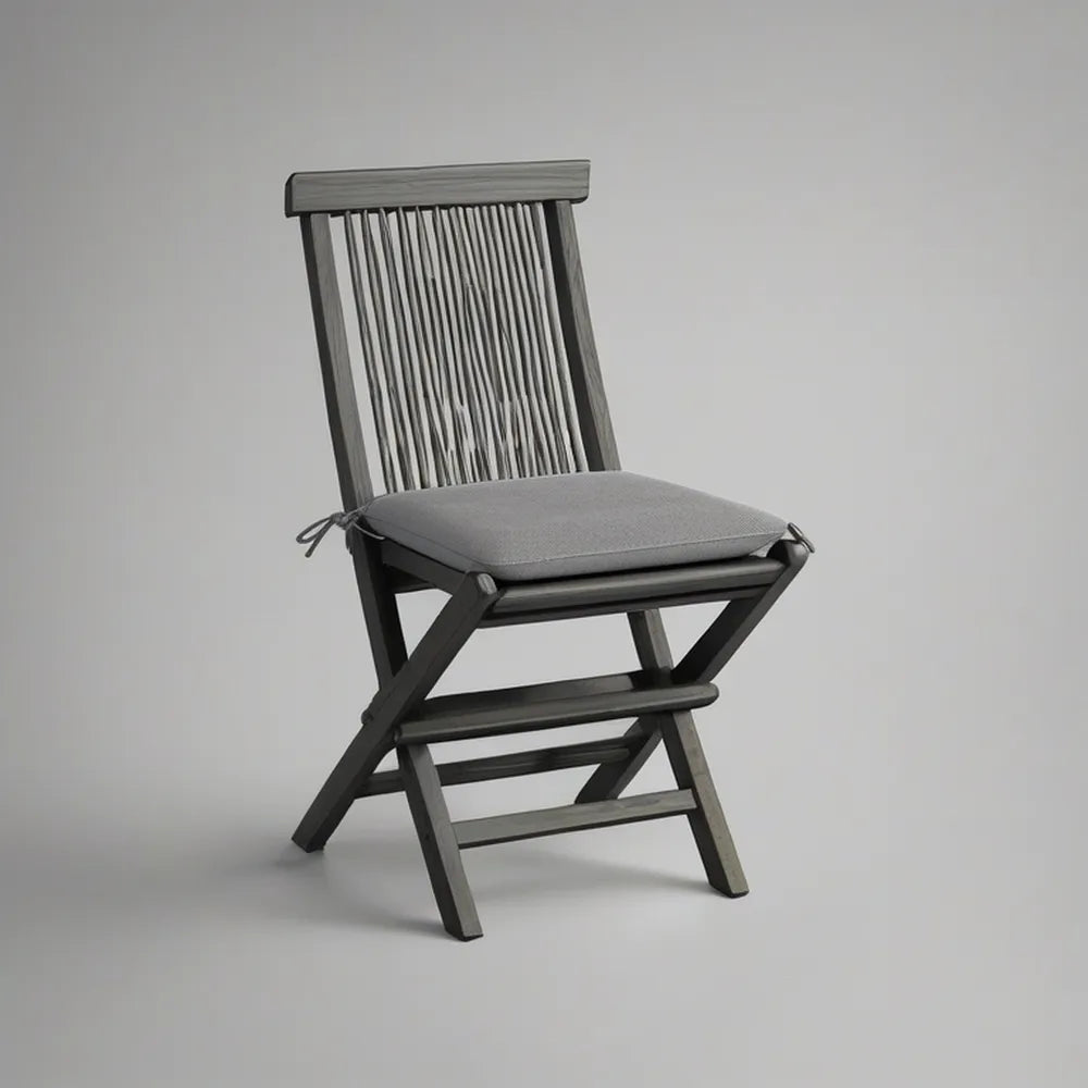 Foldable Acacia Wood Outdoor Dining Chair with Gray Cushion, 46 x 58 x 88 cm