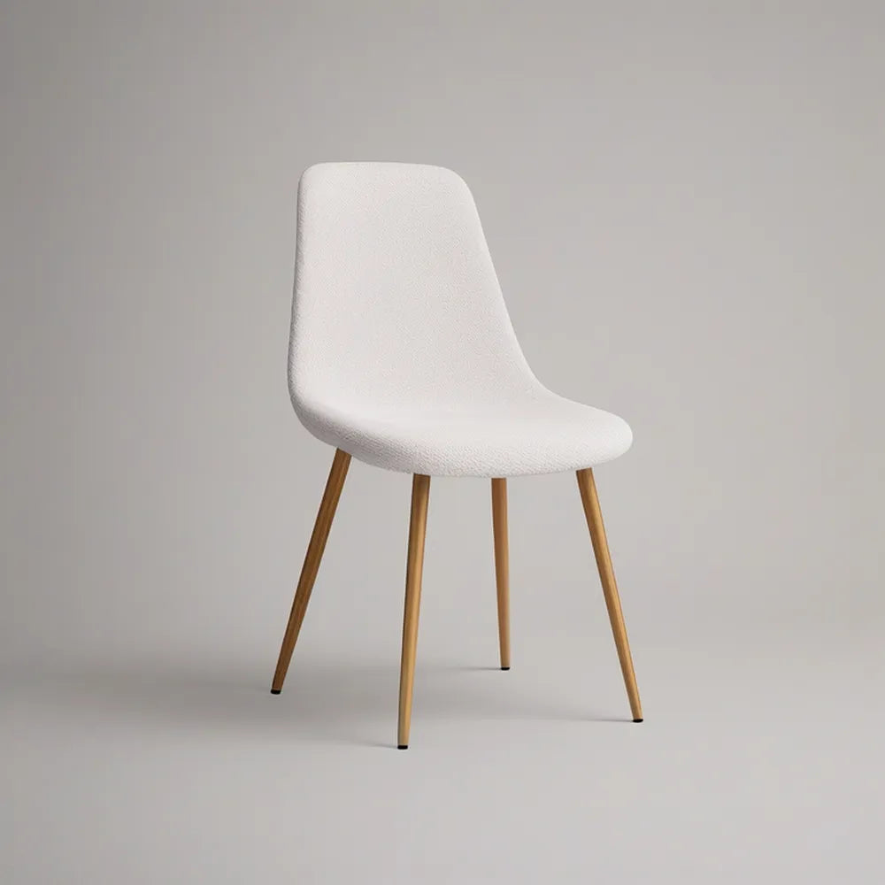 White Boucle Upholstered Dining Chair with Natural Rubberwood Legs, 18 x 21 x 33 in