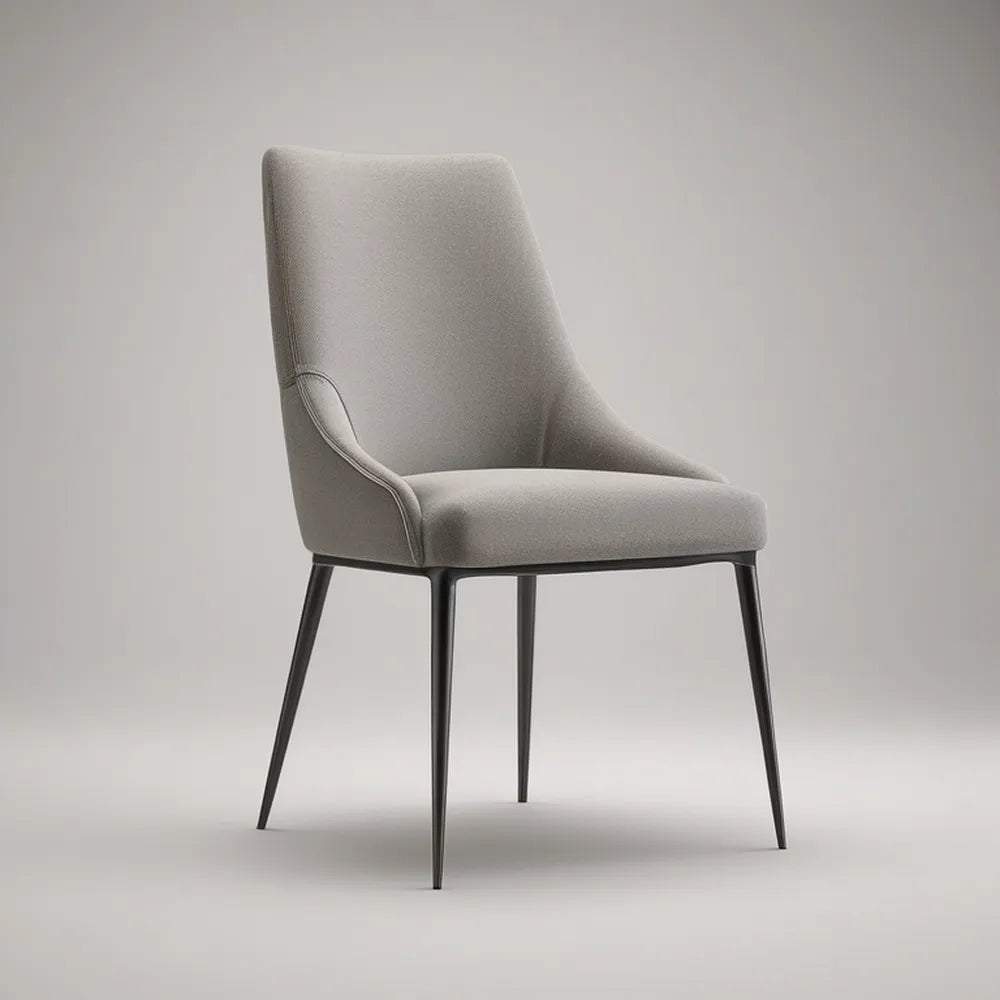 Gray Upholstered Dining Armchair with Black Steel Legs, 23.6 x 24.4 x 34.6 in