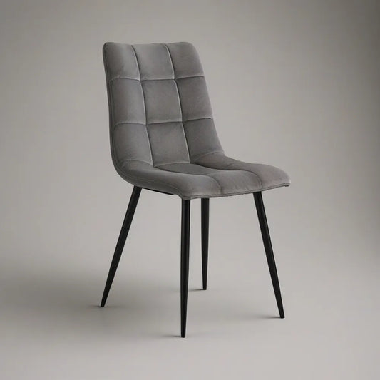Gray Upholstered Dining Chair with Black Steel Legs, 18.5 x 22 x 34.5 in
