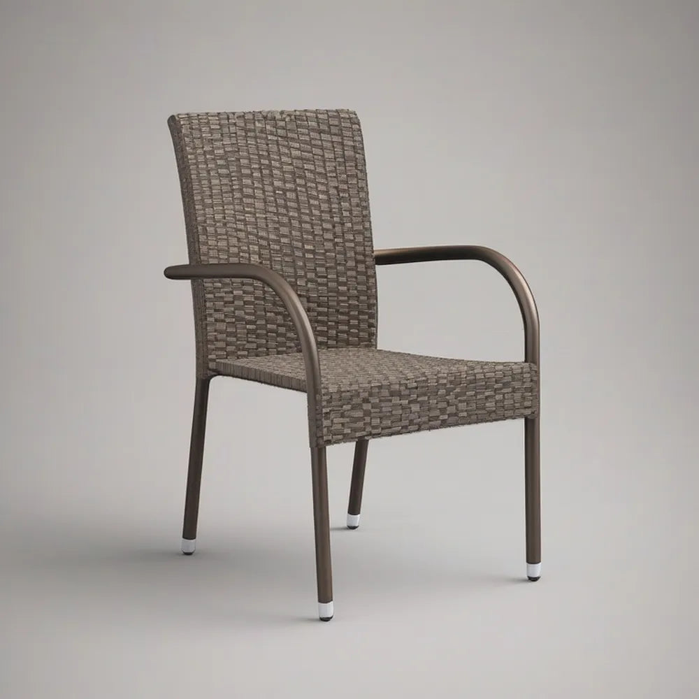 Brown PE Rattan Patio Armchair with Powder-Coated Steel Frame, 23.6 x 25.6 x 35.4 in