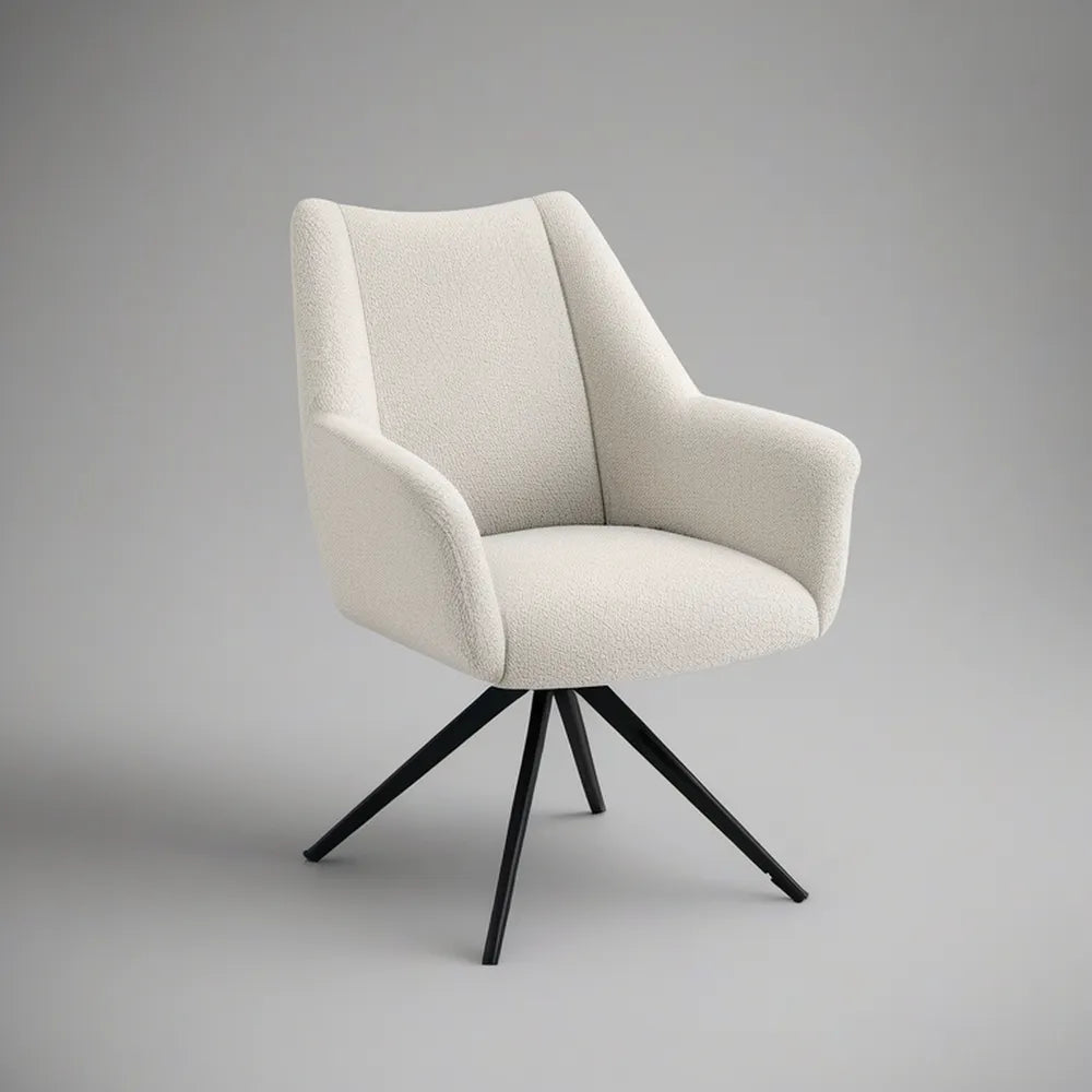 Cream Boucle Upholstered Armchair with Black Steel Legs, 25 x 24 x 33.5 in