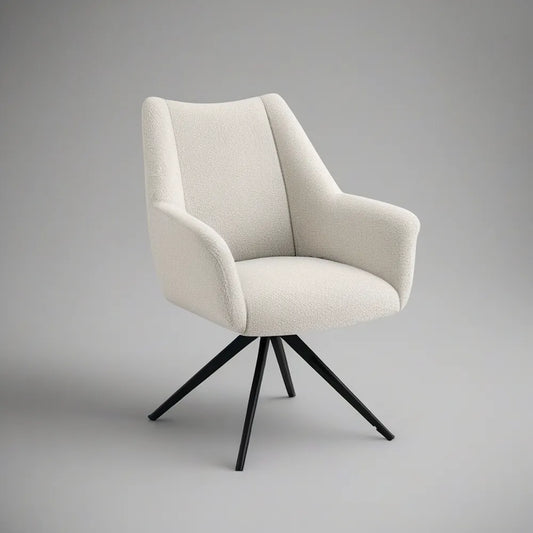 Cream Boucle Upholstered Armchair with Black Steel Legs, 25 x 24 x 33.5 in
