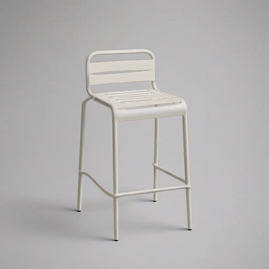 White Outdoor Steel Counter-Height Bar Stool with Backrest, 18 x 20 x 39 in
