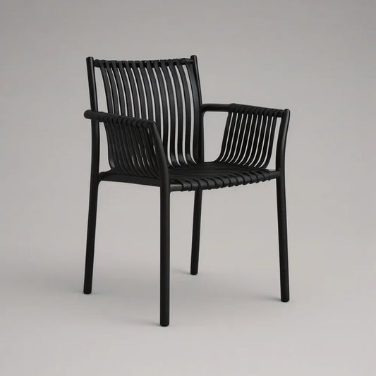 Black Curved Slatted Polypropylene Outdoor Armchair, 58 x 56 x 82 cm