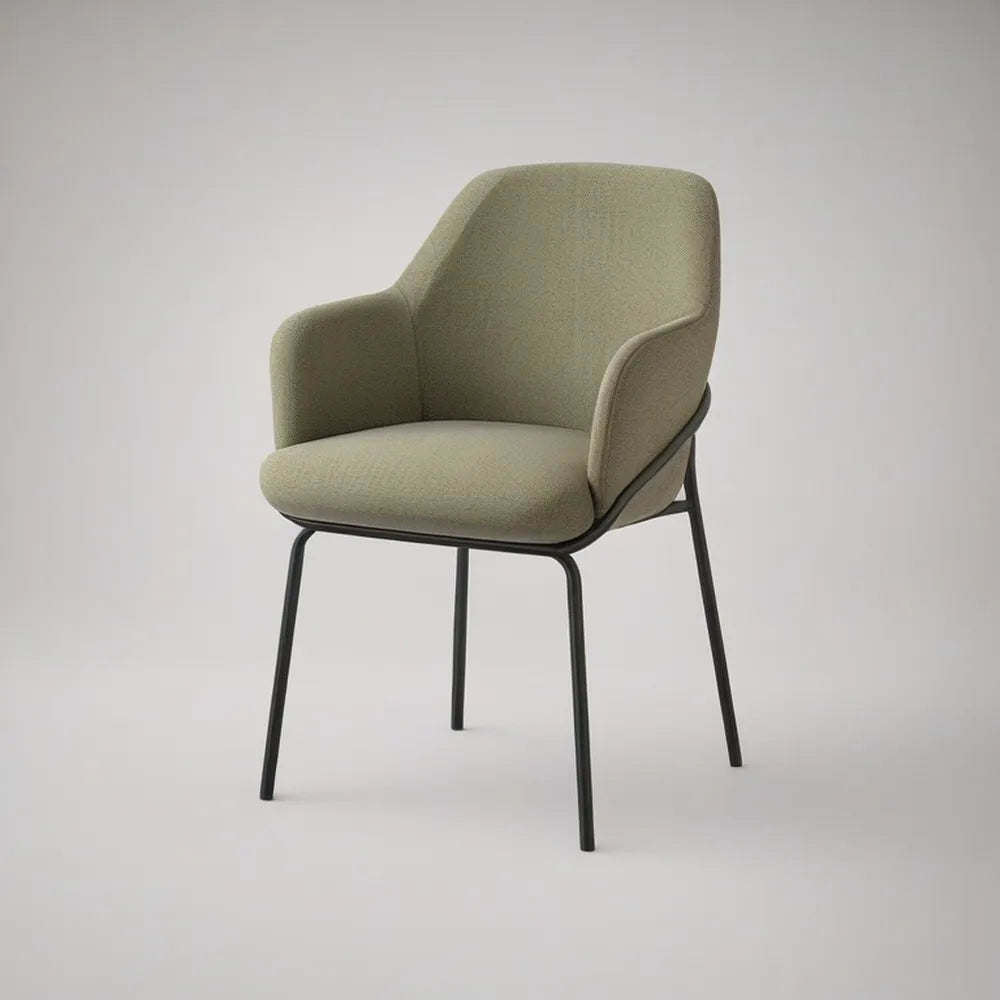 Light Olive Upholstered Armchair with Black Steel Legs, 22.8 x 24.4 x 32.3 in