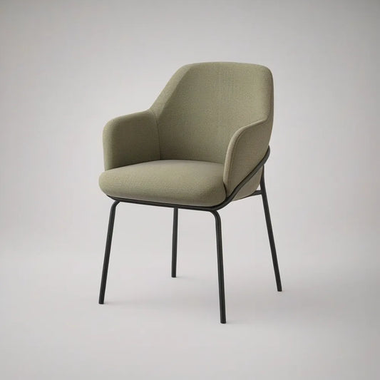Light Olive Upholstered Armchair with Black Steel Legs, 22.8 x 24.4 x 32.3 in