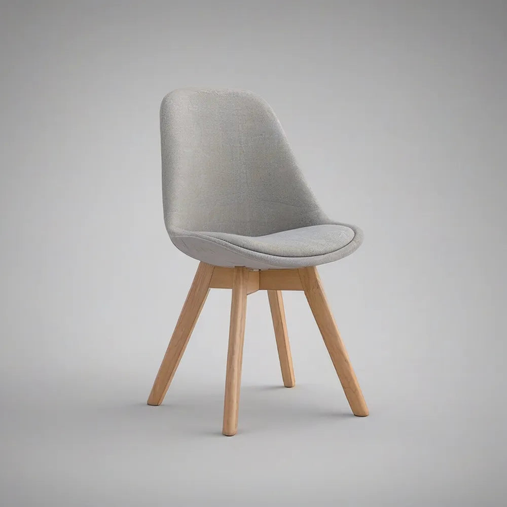 Gray Upholstered Dining Chair with Natural Solid Beech Wood Legs, 18.1 x 21.3 x 32.7 in