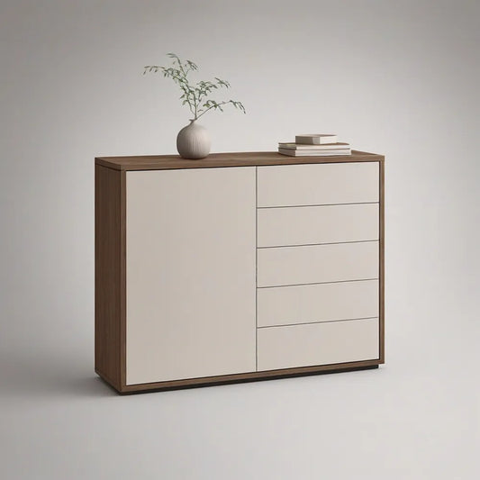 47.2 x 15.7 x 31.5 in Walnut and White Engineered Wood Sideboard with 1 Door and 4 Drawers