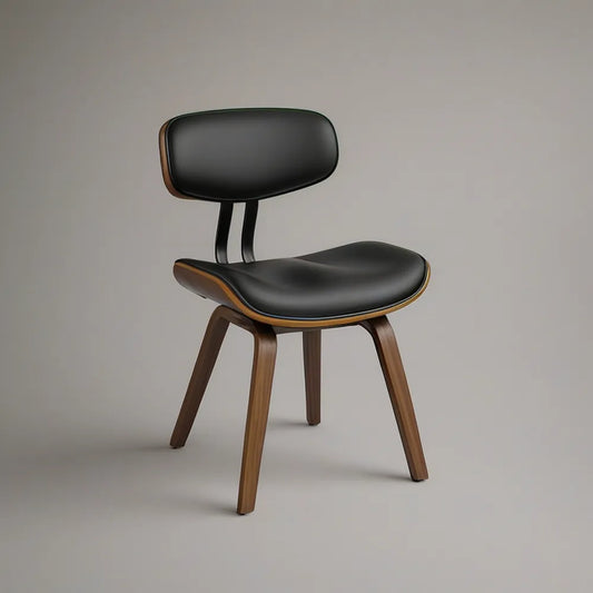 Black PU Upholstered Walnut Brown Wood Chair, 20 in W x 21 in D x 31 in H